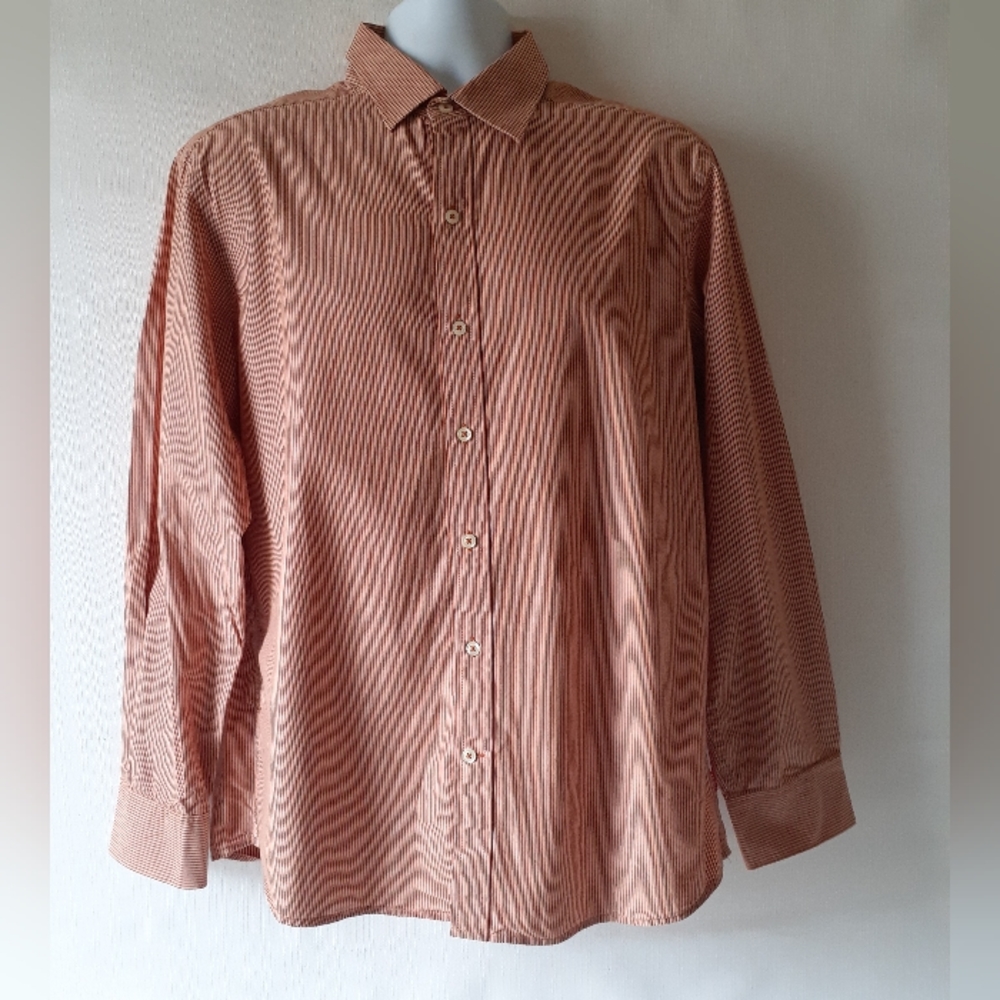 Izod men's orange pinstripe casual long sleeve button-down shirt size L